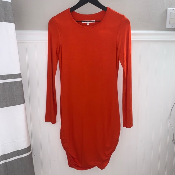 TRINA TURK Poppy Orange Romana Long Sleeve Shirred Ruched Dress Small R141730 - Picture 3 of 15